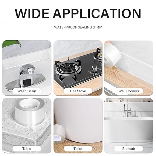 3 Rolls 10.5 Feet Caulk Tape Toilet Caulking Strip Self Adhesive Bathroom Sealing Peel and Stick Caulk Strip for Bathtub, 1.5 Inches (Transparent)