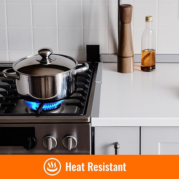 Stove Gap Covers Stainless Steel, 2 Pack Stove Gap Filler for Kitchen, Range Trim Kit for Counter Sink, Adjustable Length 13" to 28" Heat Resistant Stove Guard Between Stove & Countertop, Silver