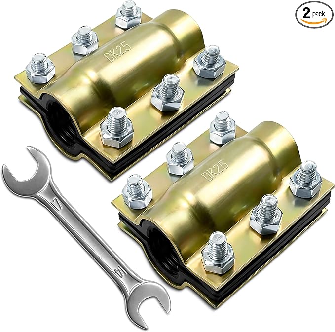 2 Pack Water Pipe Repair Clamps, Leak Sealer for 1.18 in Pipes and Plumbing, Pipe Fittings with Wrench for PVC/PE/PPR Pipes,Steel/Iron Pipes