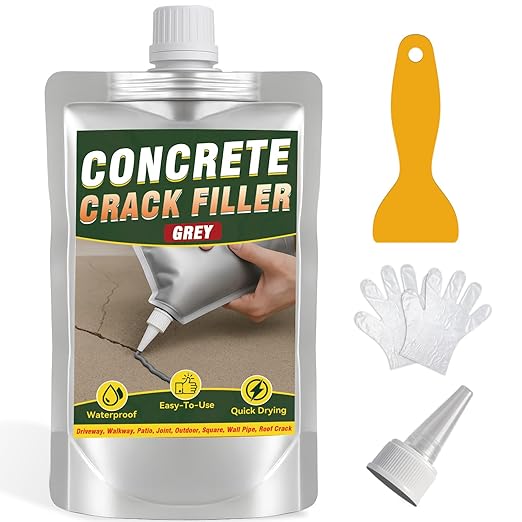 Concrete Crack Filler, Cement Crack Filler, Self Leveling Crack Sealant, Waterproof, High Elasticity Caulking Glue for Driveway, Sidewalk, Patio, Outdoor Concrete Joint Repair