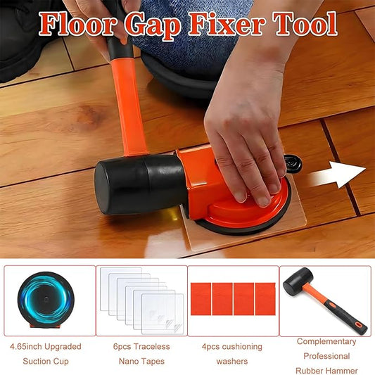 Floor Gap Fixer Tool, Heavy Duty Floor Gap Repair Tool with Rubber Mallet, Includes 6 Reusable Sticky Pads for Fixer Vinyl Plank Flooring,Wood Floor,Tile,Laminate Flooring Tools