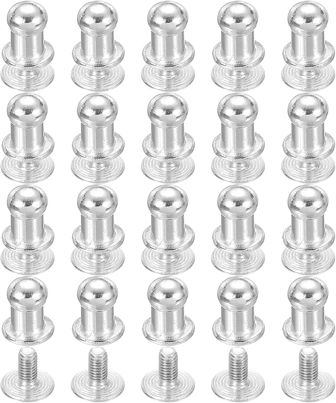 PATIKIL 5 mm Leather Rivets, 20 Sets Ball Head Stud Screw Back Round Head Button Chicago Screw Nipple Stud Rivet for Leather DIY Craft Handbag Belt Repairs, Silver Tone