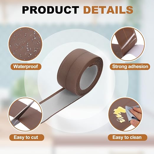 uxcell Caulk Tape Waterproof, 0.83 Inch x 3.28 ft Self-Adhesive Sealant Sealing Strip Caulking Sealant Tape PVC with Tool for Kitchen Sink Toilet Bathroom Bathtub Floor, Brown