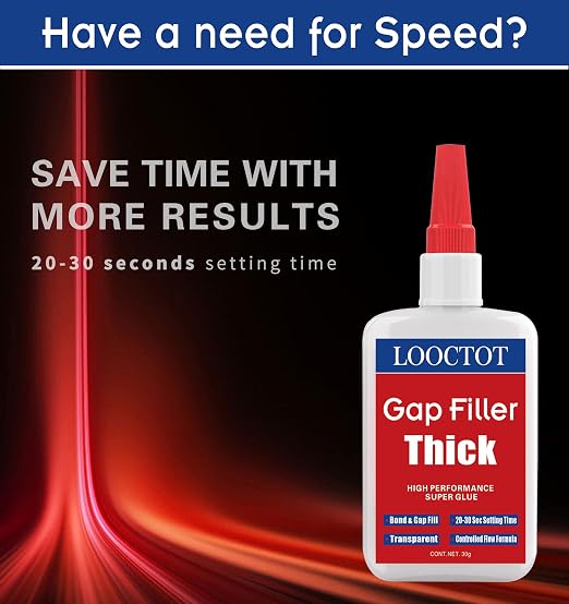 LOOCTOT 60g(2.12 oz) Gap Filler Thick Super Glue Premium Adhesive,CA Glue for Woodworking, Woodturning, Hobby Models, Glass, Plastic, Rubber, Metal.Quick-Dry Waterproof Clear