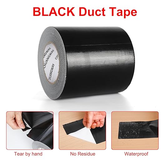 Duct Tape Heavy Duty,6 Inches x 55 Yards,9 Mil Thickness,Strong Industrial Strength,Flexible,No Residue,Waterproof and Tear by Hand,Multi-Use for Indoor & Outdoor Repairs(Black)