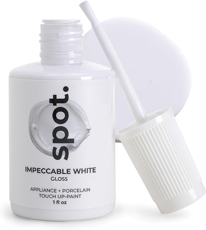 spot. High-Gloss White Touch Up Paint – Porcelain and Appliance Repair for Chips, Stains, Scratches, and Cracks on Fridges, Microwaves, Dishwashers, Dryers, Tiles, and Metal Surfaces – 1 fl oz