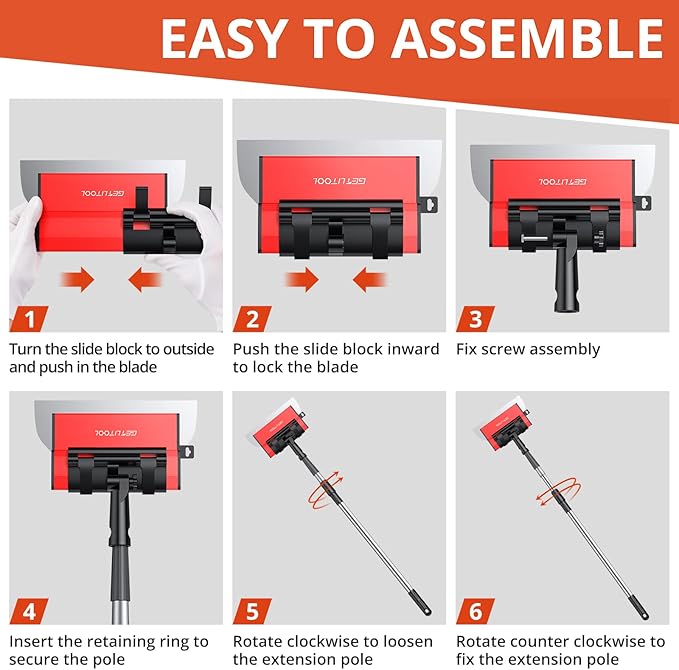 GETLITOOL 5PCS Paint Putty Scraper with Spare Blade, 5.9" to 31.5" Skimming Blades, Heavy Duty Drywall Knife Tool with Extension Pole for Drywall Repair, Joint Filling, Surface Finishing