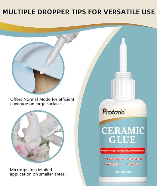 Ceramic Glue, 35g Heavy Duty Super Strong Clear Glue, Waterproof Heat Resistant Adhesive for Ceramic Bonding, Repair, Porcelain, Tile, Pottery, Mugs, Dishes, DlY Kits
