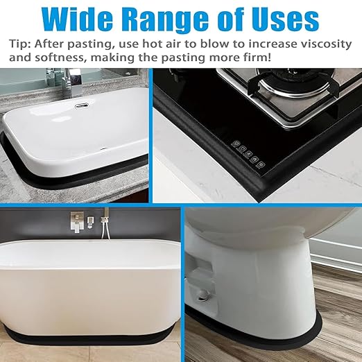 Black Caulk Tape, Bathroom 1.5" x 10.5Ft Caulking Silicone Waterproof for Shower, Bathtub, Toilet Seal, Sink Edge Protector Kitchen Tape, Self-Adhesive Peel and Stick Removable Caulk Strip