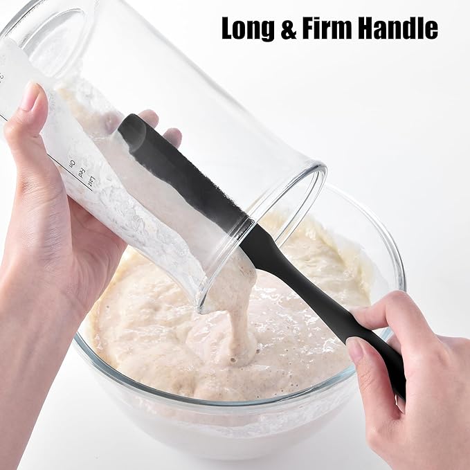 Doosu Silicone Jar Scraper Spatula, 600°F Heat Resistant Rubber Scraping Tool for Jam Nut Butter Sourdough, Flexible Skinny Cream Spreader Long Slim Kitchen Spurtle for Jar Blender Bottle (Black)