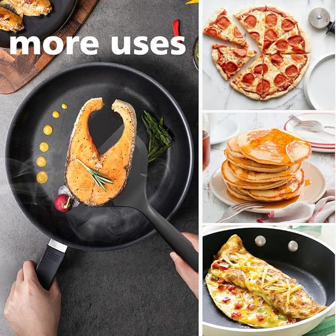 Silicone Japanese Tamagoyaki Omelette Spatula Wide Silicone Pancake Spatula Nonstick Heat-Resistant Pancake Shovel for Egg, Fish, Burgers, Steak and Pizza，Black