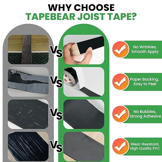 TAPEBEAR Joist Tape 2"×50', Deck Joist Tape Butyl Sealant Joist Flashing Tape for Decking, Waterproof Anti-Corrosion Weather Resistant Tape for Wood Decks Beams Rim, Roof, 4Rolls