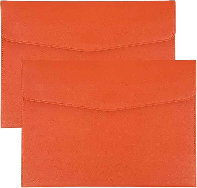 PATIKIL 2Pcs PU Leather A4 File Folder, Document Holder Envelope Waterproof Napa Texture Filing Organizer Portfolio Folder Case with Magnetic Snap Closure for Home Office, Orange