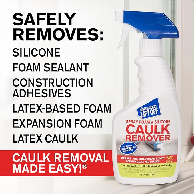 Motsenbocker's Lift Off 41116-6PK 16-Ounce Spray Foam and Silicone Caulk Remover Spray Safe on Showers, Construction Adhesives, Stainless Steel, Ceramic Water-Based, Pack of 6