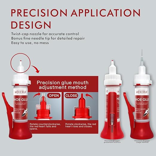 Strong Shoe Glue - 30-Second Quick Dry, Waterproof & Clear，Professional Adhesive for Instant Shoe Repair. Includes Precision Nozzle and Needle tip for Easy Application 2bottles