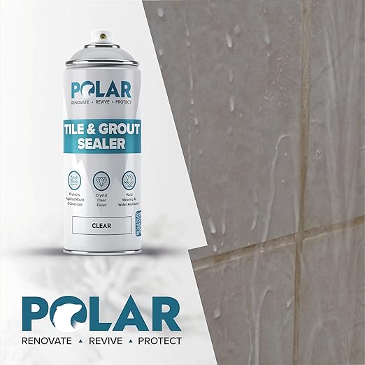 Polar Tile & Grout Sealer Clear Aerosol Spray - 1 x 13.5 Fl Oz | Instantly Waterproofs and Protects Floor Tile Grout | Ideal for Bathroom, Shower & Kitchen | Interior & Exterior Tile Sealer