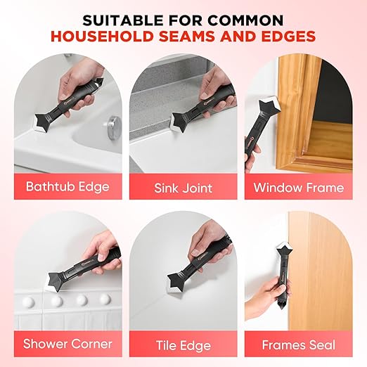 Sakerplus 3-in-1 Silicone Caulking Tools,Caulk Remover Tool and Caulk Finishing Tool Kit with Silicone Smoother,Nozzle Needle for Kitchen Bathroom Window Sink (Classic with Scraper)