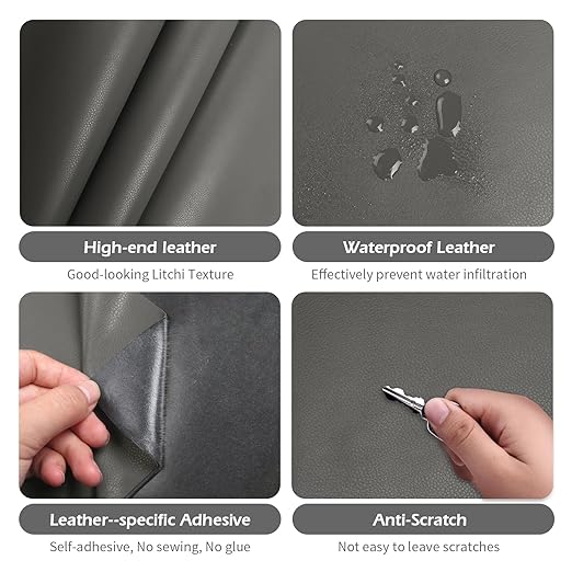 BSZHTECH Leather Repair Tape Self-Adhesive Leather Repair Patch for Couch Furniture Sofas Car Seats Advanced PU Vinyl Leather Repair Kit (Grey, 3.9X79 inch)