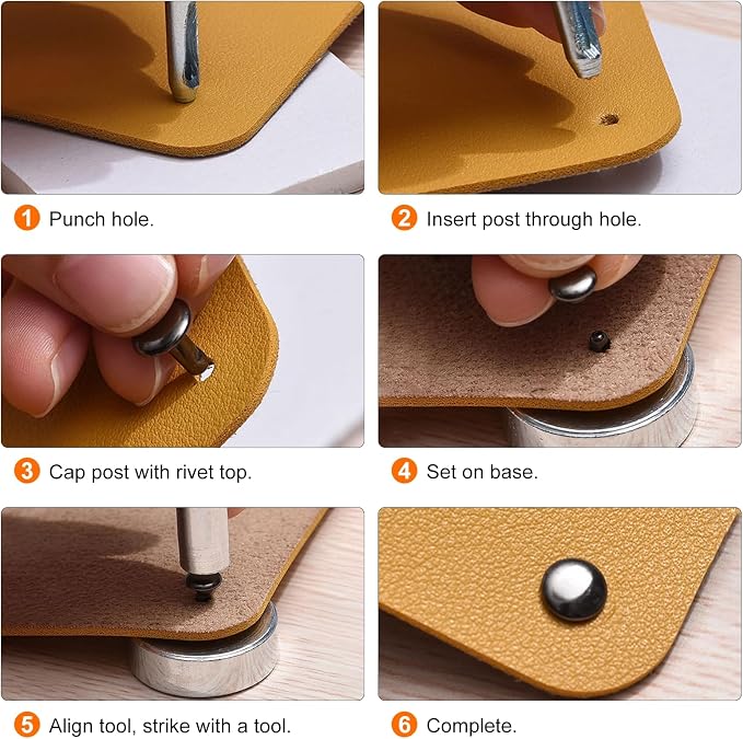 HARFINGTON 100 Sets Double Cap Leather Rivets, 6x6mm Round Cap Tubular Metal Studs Leather Crafting Rivets for Fabric Belt Pet Collar Boot Bag Repair and Decoration, Purple