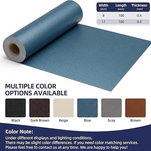 Qextce Leather Repair Patch Tape, Blue, 17x100 Inch | Self-Adhesive, Waterproof, Wear Heat Resistant, Vinyl Leather Repair Kit, For Furniture, Car Seat, Sofa, Couch, Luggage