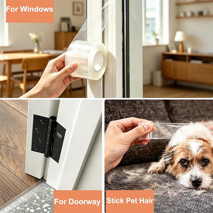 Transparent Window Weather Sealing Tape 2 Inch x 66 FT Weather Stripping Residue-Free Clear Window Insulation Caulk for Shower Glass Gaps and Clear Tape Doors Windows Windproof