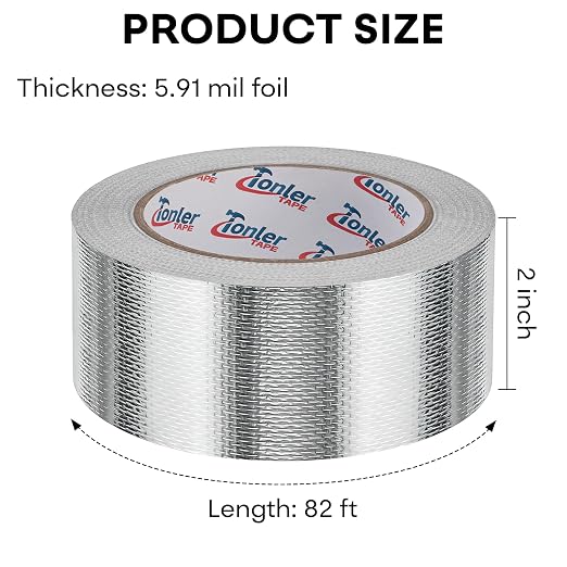 Fiberglass Aluminum Foil Tape 2in×82ft, Heavy Duty Flame Retardant Heat Shield, Reflective Thermal Insulation Adhesive for Exhaust Pipe, Muffler, Automotive & HVAC Duct Sealing