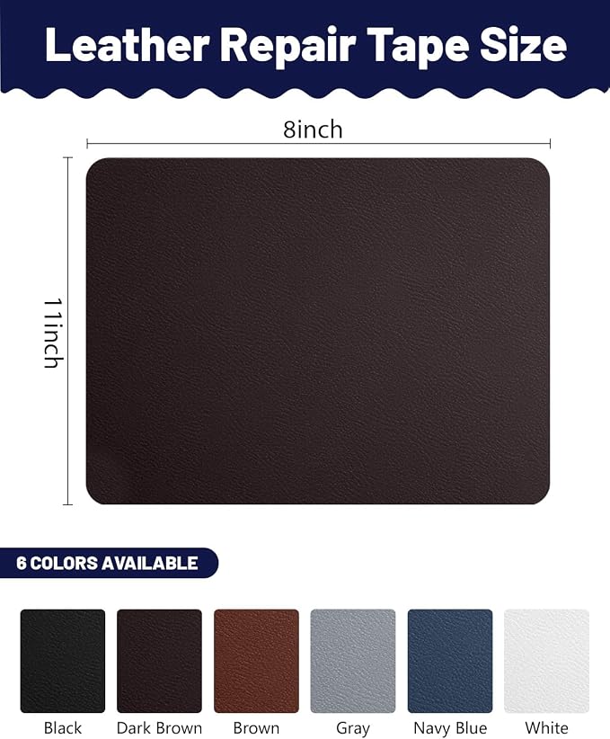 Leather Repair Patch Tape Kit,Self Adhesive Leather Repair for Sofa，Car Seat,Office Chair,Furniture,Jacket,Waterproof Strong Adhesive Vinyl Repair Kit. 8 in x 11 in,Fine Grained Dark Brown