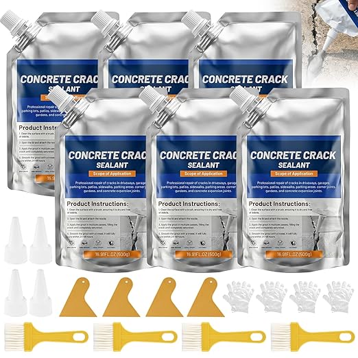 Concrete Crack Filler, Self-Leveling Magic Crack Filler for Concrete, Waterproof Repair Sealant for Cement Driveways, Patio, Sidewalk, Indoor & Outdoor, High Elasticity and Quick-Drying