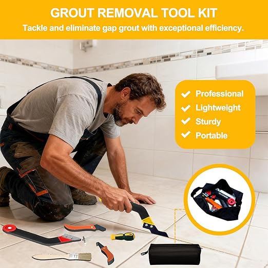 25 Pack Grout Removal Tool Kit, 3 Tile Grout Saws and Grouting and Cleaning Hook Knife with 12 Extra Blades, Grout rake and Caulk Remover Tool for Shower, Bathroom, Ceramic Tile Joint Cleaning
