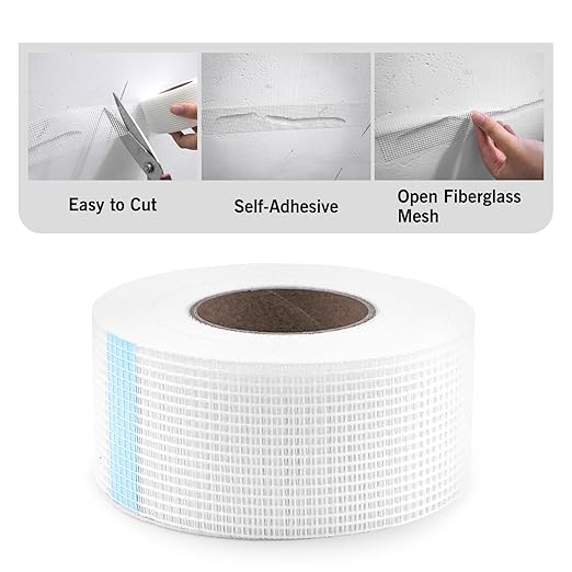 ROLLINGDOG Drywall Joint Tape, 2'' x147 ft Fiberglass Mesh Tape, Self-Adhesive Drywall Repair Tape for Wall Crack Repair, 1 Roll