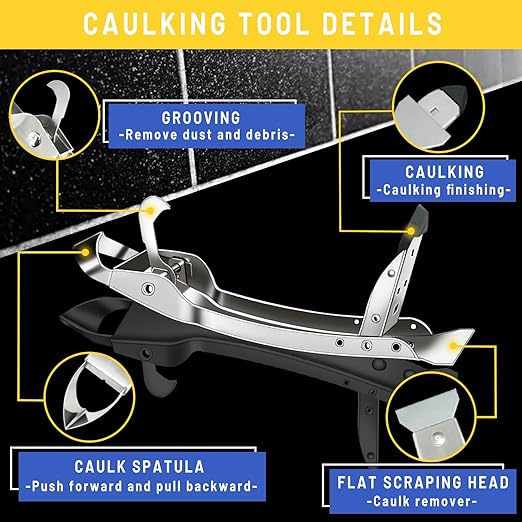 Silicone Caulking Tools Kit Stainless Steel Grout Removal Tool,4 in 1 Tile Caulk Remover Tool,Caulk Tool Sealant Scraper Finishing Tools for Kitchen Bathroom Floor Window Sink Joint Siding