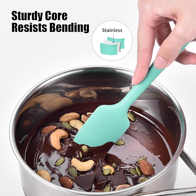 600°F Heat Resistant Small Spatula, Doosu Mini Food-Grade Silicone Bowl Scraper Compact Flexible Kitchen Cooking Baking Tool for Scraping Jar Jams Nut Butters & Mixing Stirring Sauce (Aqua Sky)