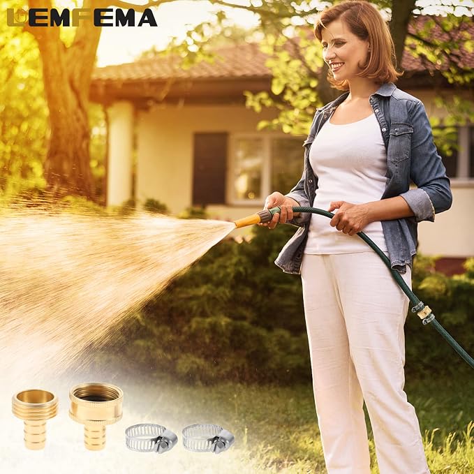 4 Sets 1/2 Inch Solid Brass Garden Hose Connector Repair Kit,Water Hose Mender Female Male Hose Coupling with Stainless Steel Clamp, Tape and Rubber Gasket