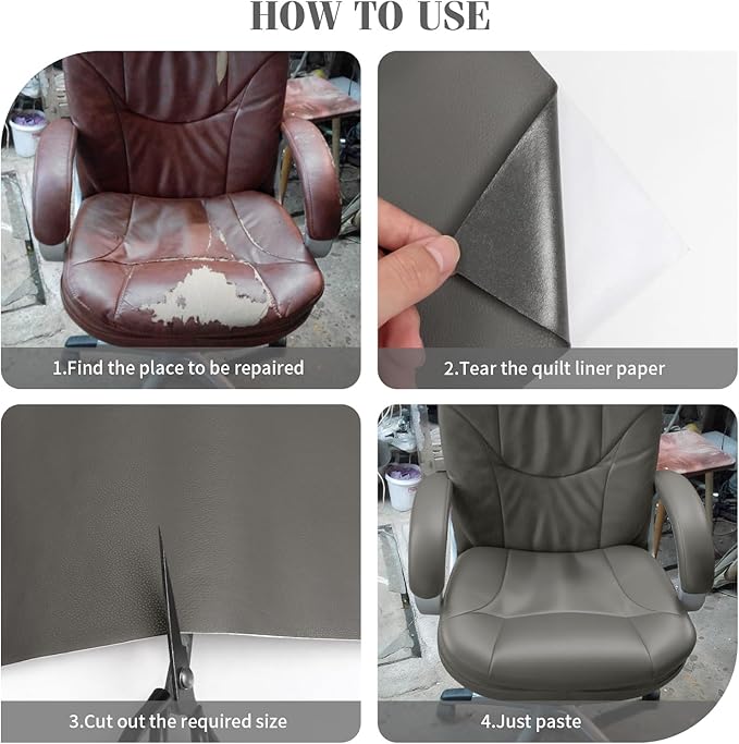 CHEIGHY Leather Repair Patch for Couches Self-Adhesive Leather Repair Tape kit for Furniture Sofa Vinyl Car Seats Couch Chairs Shoes Down Jackets (Grey, 3.9X79 inch)