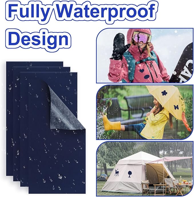 Self-Adhesive Nylon Patches Tent Repair Kit – Outdoor Gear Tenacious Repair Tape, Waterproof Fabric Patches for Clothes, Tent, Down Jacket, Backpack (8pcs, Navy