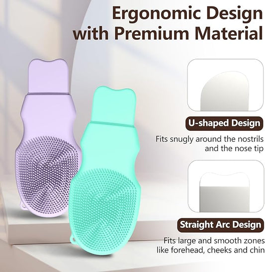 2-Pack Blackhead Remover Double Headed Scraper, Silicone Face Scrubber for Deep Cleansing, Portable Mini Skin Care Tool for Men & Women (Green + Purple)