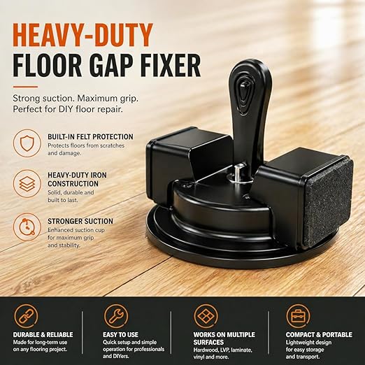 Heavy Duty Floor Gap Fixer Tool for Laminate & Vinyl Plank Flooring - Suction Cup Gap Fixer with Rubber Mallet & Reusable Pads, Plank Grabber for LVP, Hardwood & Floating Surface Repair Tool