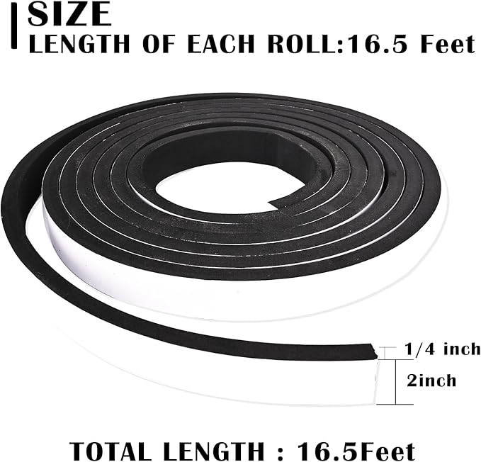 Black Foam Weathe Stripping 2 inch Wide x 1/4 inch Thick,Closed Cell Foam Tape with Self-Adhesive,Single Sided Weatherstripping for Window, Door Seal,High Density Weatherstrip 16.5 Feet