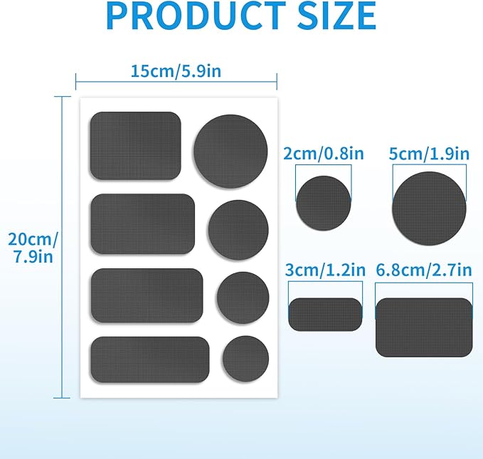 Waterproof Self-Adhesive Nylon Patches for Tent Repair Kit, 24pcs Outdoor Gear Tenacious Repair Tape, Fabric Patches for Clothes, Down Puffer Jacket, Tent, Sleeping Bag, Backpack, Dark Gray