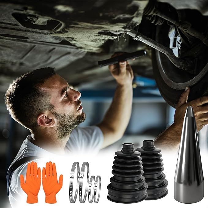 2PCS CV Boot Repair Kit with Expander Tool and Clamps, 4 Stainless Steel Clamps & 6 Cable Ties and Protective Gloves,Universal CV Axle Boot Repair Kit for 19mm to 24mm Shafts