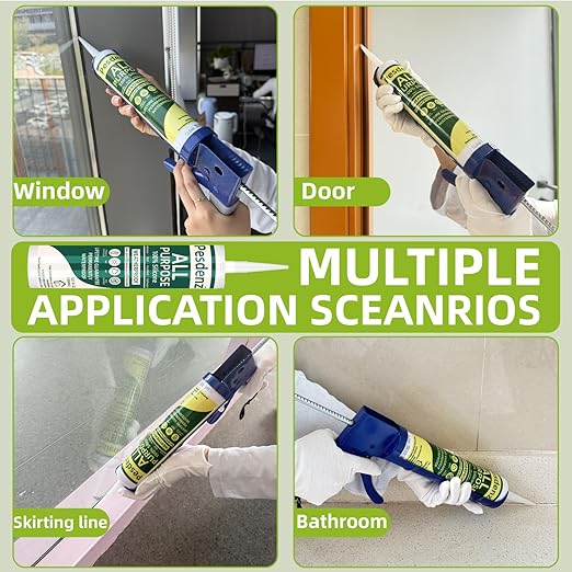 Clear Universal Silicone Caulk, 100% Silicone Sealant Outdoor Waterproof, Flexible Cartridge Adhesive Caulking for Aquarium RV Roof Window Door Kitchen Bathroom Bathtub Shower Seal, 10.1 Oz, 4 Pack