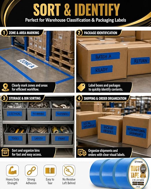 Blue Duct Tape Heavy Duty: Wide Waterproof Outdoor Duck Furniture Repair Tape Bulk - Strong Adhesive Weather UV Resistant No-Residue Masking Tapes Patterns Variety Pack (3, Blue)