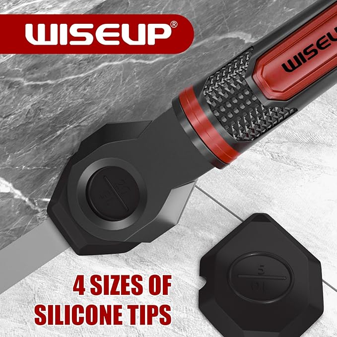 WISEUP Caulking Tool，6 in 1 Caulk Remover Tool with Grout Scraper，Brush，Caulking Tool Kit for Kitchen,Bathroom,Window,Door