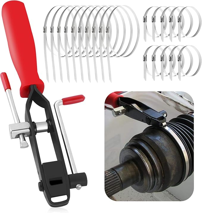 Stacool Thickened CV Boot Clamp Tool Kit,CV Joint Ear Clamp Pliers with 20 CV Boot Clamp to Securely Fasten CV Joint,Universal CV Axle Boot Repair Kit Car Accessories for Car Truck SUV ATV