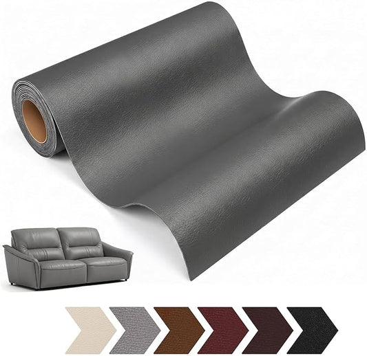 Leather Repair Patch, 17 x 79 Inch, Self Adhesive Leather Repair Tape, Large Vinyl Patch Kit, Vinyl Repair Tape, for Couches, Car Seats, Chairs, Furniture (Dark Grey)