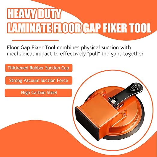 Floor Gap Fixer Tool, Heavy Duty Laminate Floor Gap Fixer Tool, Powerful Suction Cup Gap Repair Tool for Hardwood Floors, Tiles, Laminate, Vinyl Flooring (Orange + Hammer)