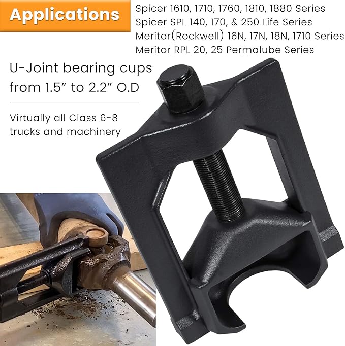 E-cowlboy 10102 Heavy-Duty Universal Joint Puller Class 6-8 & 5192 Bearing Cup Installer Tool Automotive U Joint Puller for 1.5" to 2.2" Bearing Cups (Black)