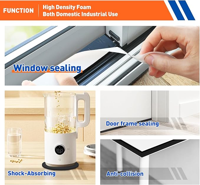 MAGZO Weather Stripping Door Seal, 1/2 Inch Wide X 3/8 Inch Thick Adhesive Foam Tape Soundproof Weatherstripping for Windows, 2 Rolls Total 13FT Black