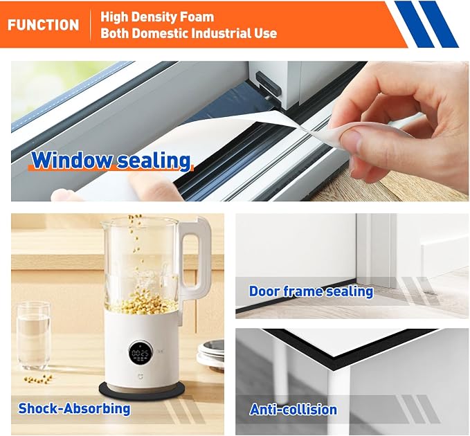 MAGZO Weather Stripping Door Seal, 2 Inch Wide X 1/4 Inch Thick Adhesive Foam Tape Soundproof Weatherstripping for Windows, 2 Rolls Total 13FT Black