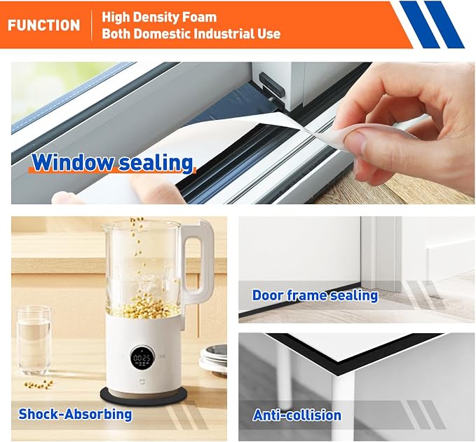 MAGZO Weather Stripping Door Seal, 2 Inch Wide X 3/8 Inch Thick Adhesive Foam Tape Soundproof Weatherstripping for Windows, 1 Roll Total 6.5FT Black